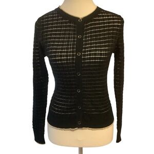 YUMI KNITWEAR BLACK/ METALLIC GOLD DETAILS/ BUTTON-UP CARDIGAN SWEATER/ Size S